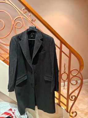 Zara Black Wool Blend Overcoat Mens XL Long Tailored Coat Made in Spain